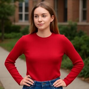 SHEIN Basics Red Ribbed Knit Sweater Long Sleeve Pullover Top Large L NEW